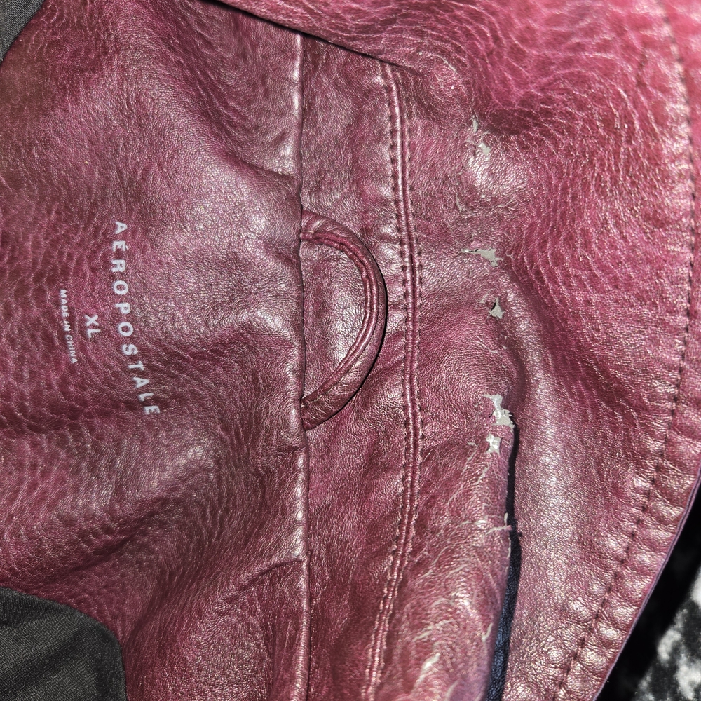 Aeropostale Faux Leather Moto Jacket Burgundy Biker Zip XL - Picture 3 of 4